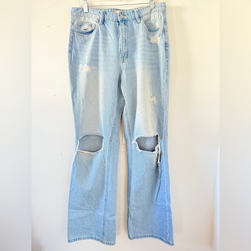 Alter’d State Light Wash Distressed Wide Leg Jeans